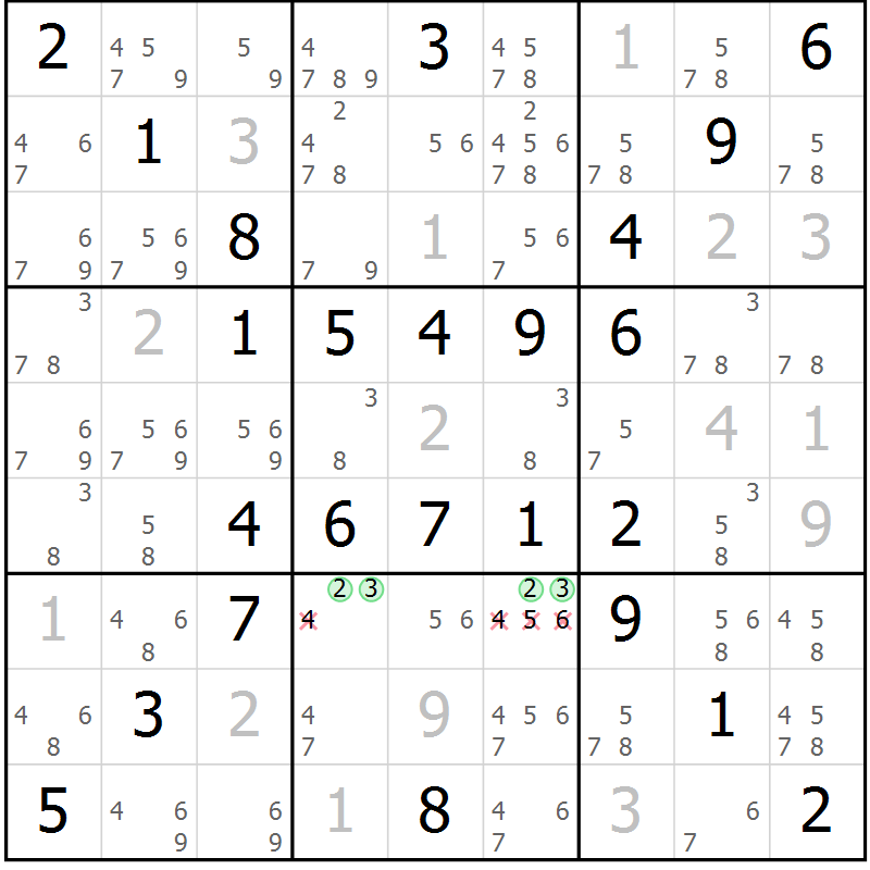 Position des candidats pour la solution de la Gr 60 page 63 du magazine de sudoku Virtuose n° 106