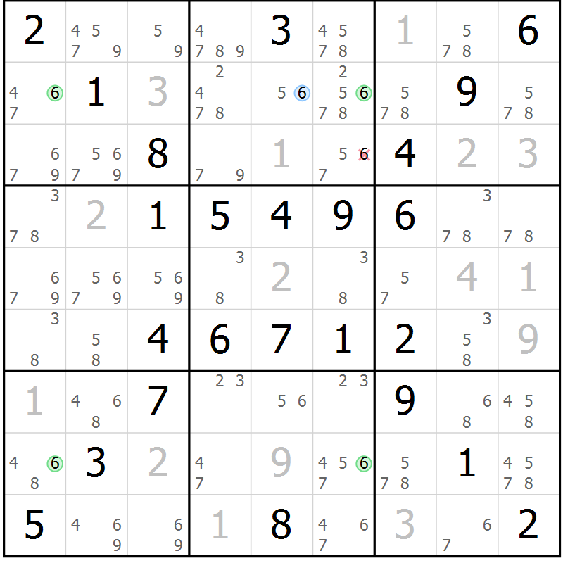 Position des candidats pour la solution de la Gr 60 page 63 du magazine de sudoku Virtuose n° 106