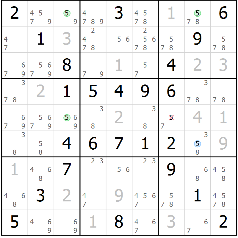 Position des candidats pour la solution de la Gr 60 page 63 du magazine de sudoku Virtuose n° 106