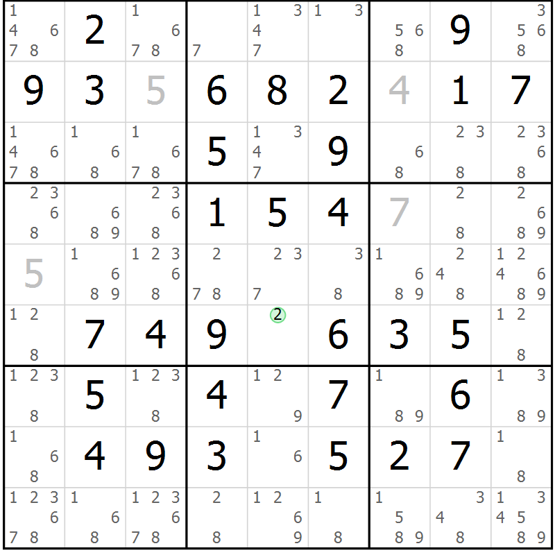 Position des candidats pour la solution de la Gr 61 page 64 du magazine de sudoku Virtuose n° 106