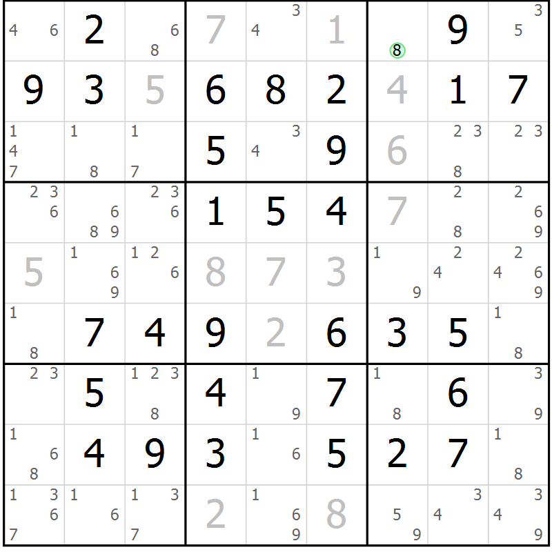 Position des candidats pour la solution de la Gr 61 page 64 du magazine de sudoku Virtuose n° 106