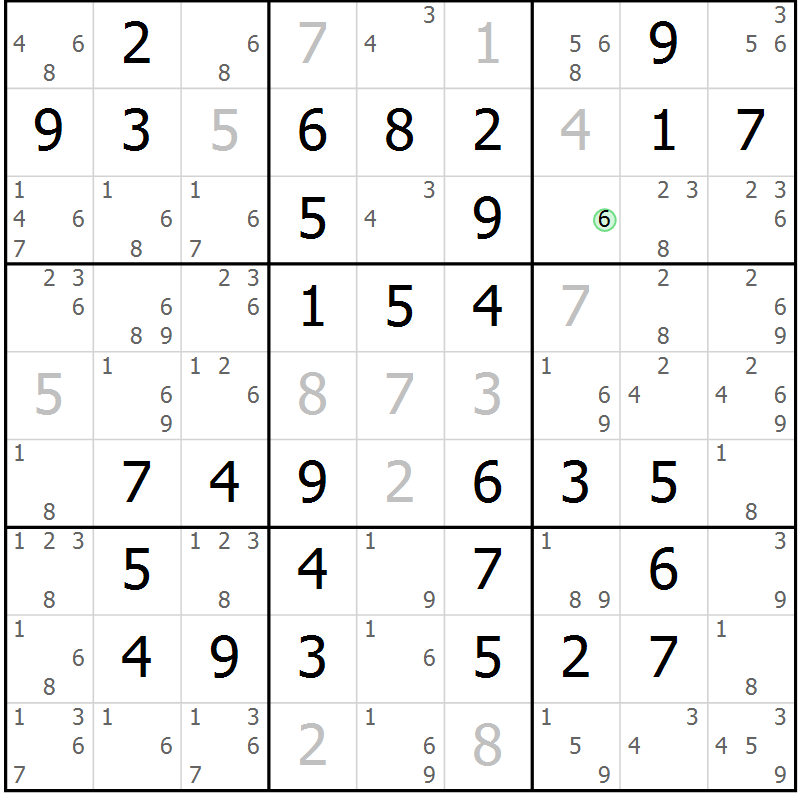 Position des candidats pour la solution de la Gr 61 page 64 du magazine de sudoku Virtuose n° 106