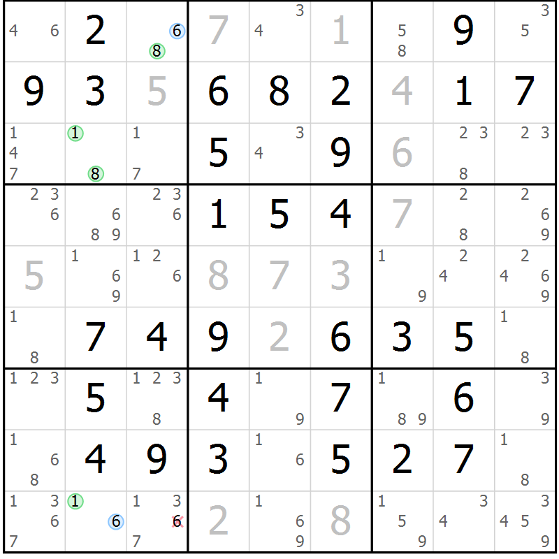 Position des candidats pour la solution de la Gr 61 page 64 du magazine de sudoku Virtuose n° 106