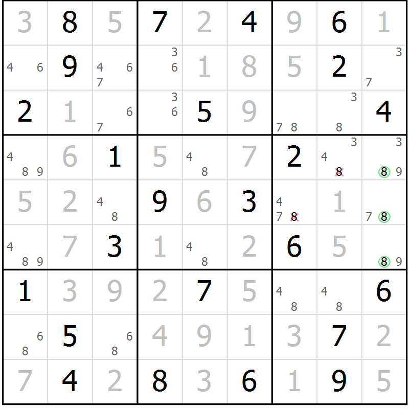 Position des candidats pour la solution de la Gr 62 page 65 du magazine de sudoku Virtuose n° 106