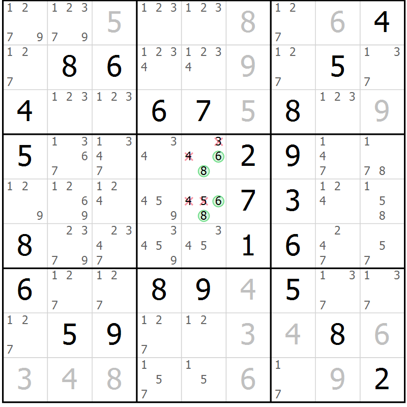 Position des candidats pour la solution de la Gr 63 page 66 du magazine de sudoku Virtuose n° 106