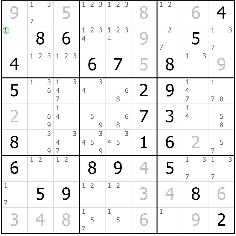 Position des candidats pour la solution de la Gr 63 page 66 du magazine de sudoku Virtuose n° 106
