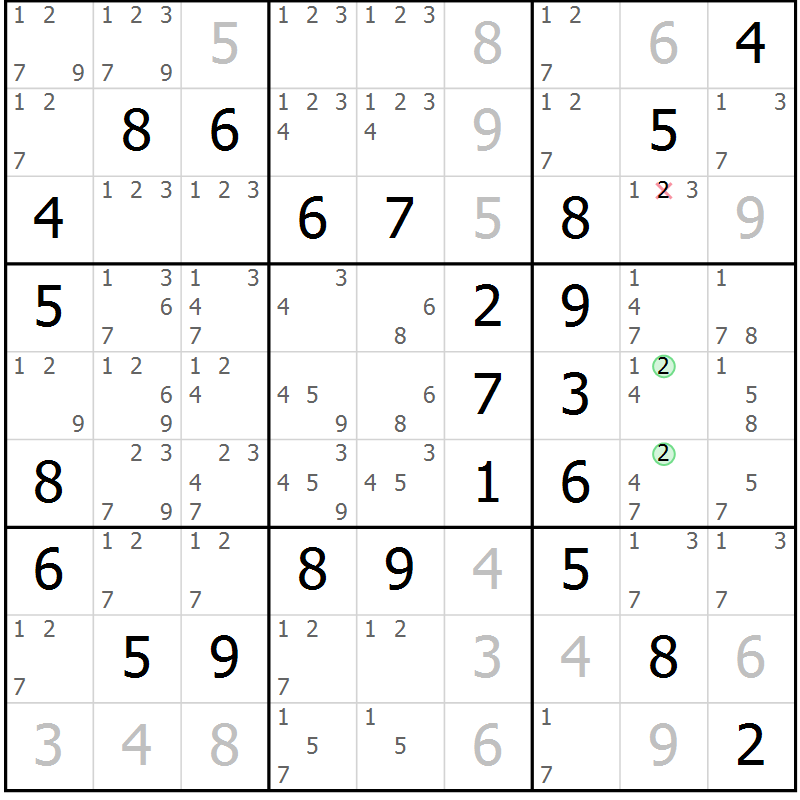 Position des candidats pour la solution de la Gr 63 page 66 du magazine de sudoku Virtuose n° 106