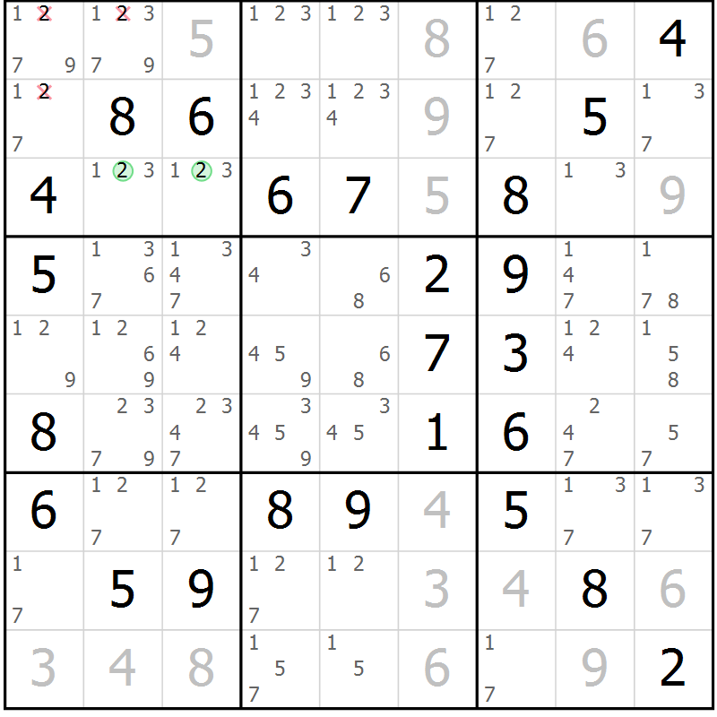 Position des candidats pour la solution de la Gr 63 page 66 du magazine de sudoku Virtuose n° 106