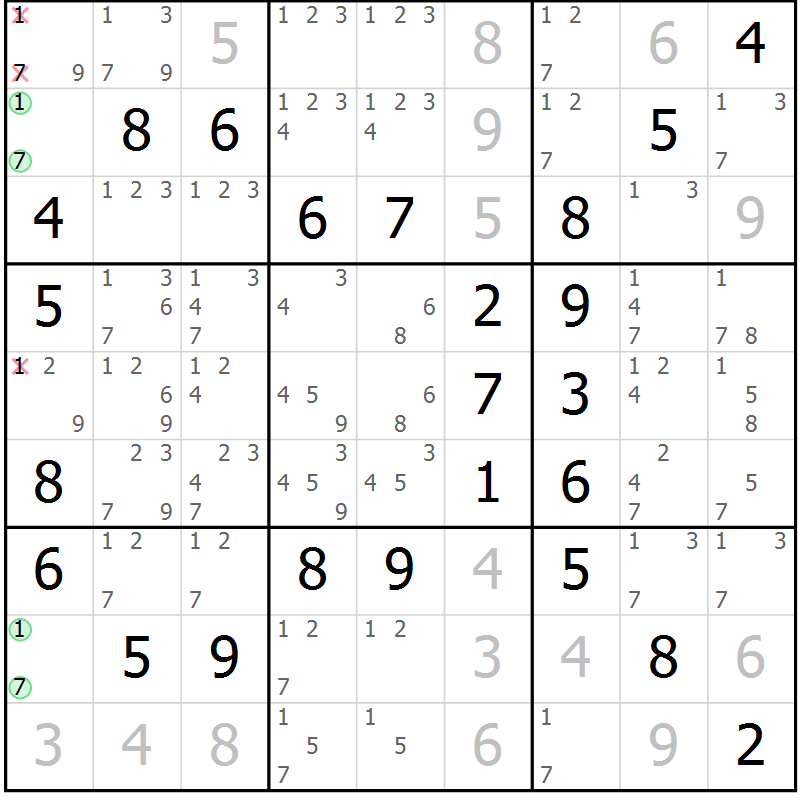 Position des candidats pour la solution de la Gr 63 page 66 du magazine de sudoku Virtuose n° 106