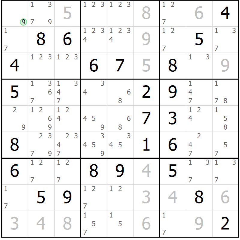 Position des candidats pour la solution de la Gr 63 page 66 du magazine de sudoku Virtuose n° 106