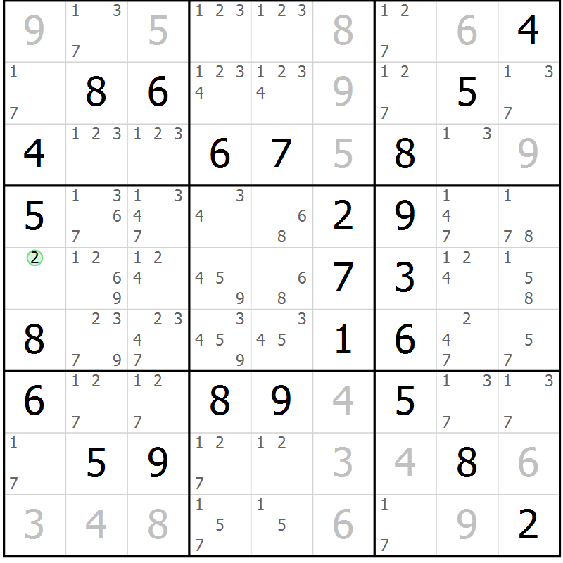 Position des candidats pour la solution de la Gr 63 page 66 du magazine de sudoku Virtuose n° 106