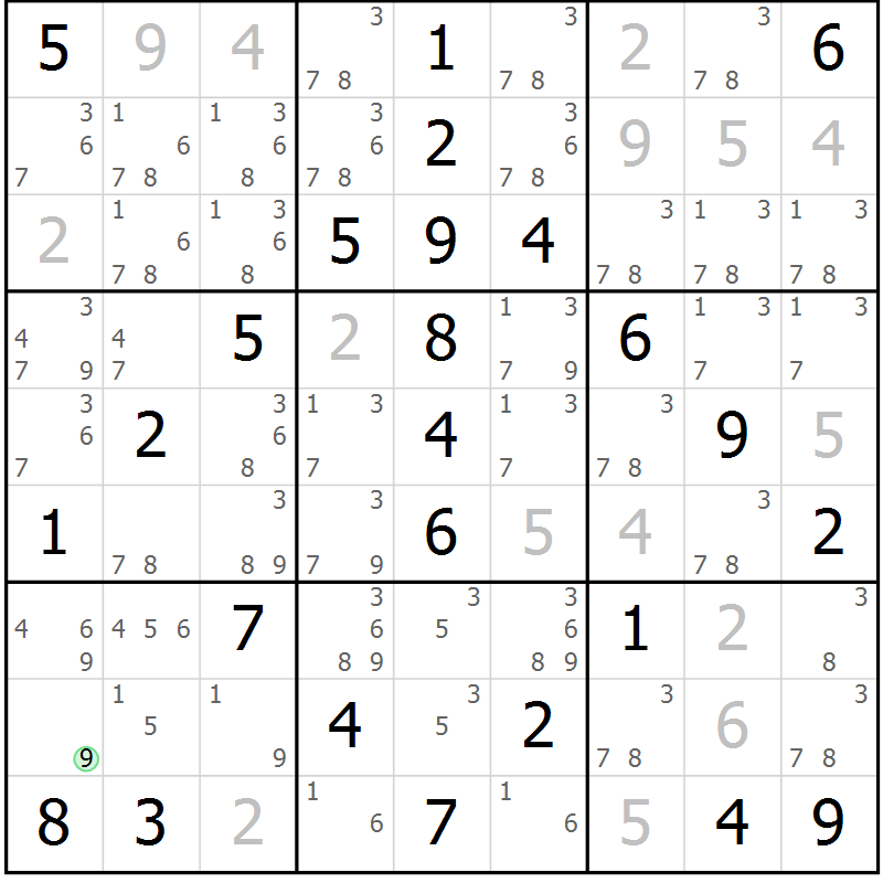 Position des candidats pour la solution de la Gr 65 page 68 du magazine de sudoku Virtuose n° 106