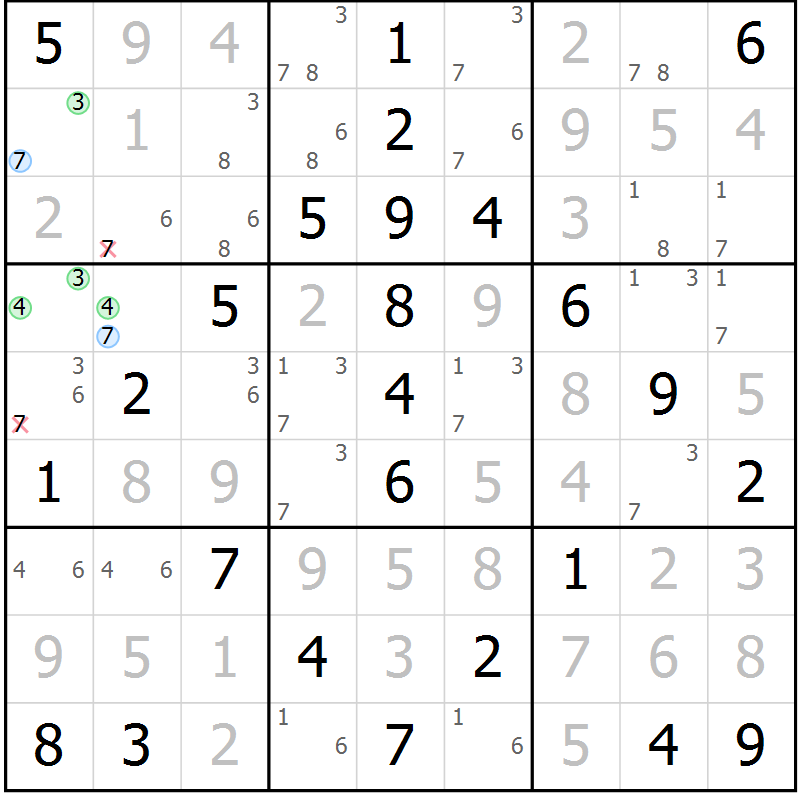 Position des candidats pour la solution de la Gr 65 page 68 du magazine de sudoku Virtuose n° 106