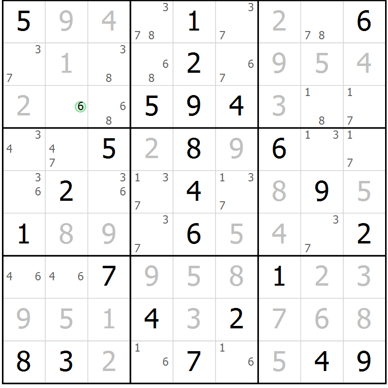 Position des candidats pour la solution de la Gr 65 page 68 du magazine de sudoku Virtuose n° 106