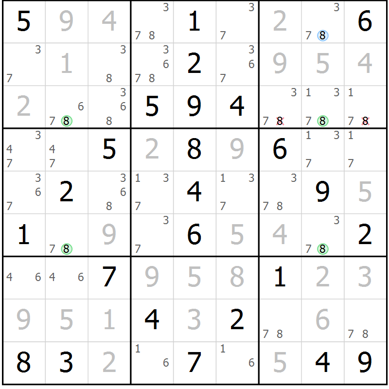 Position des candidats pour la solution de la Gr 65 page 68 du magazine de sudoku Virtuose n° 106