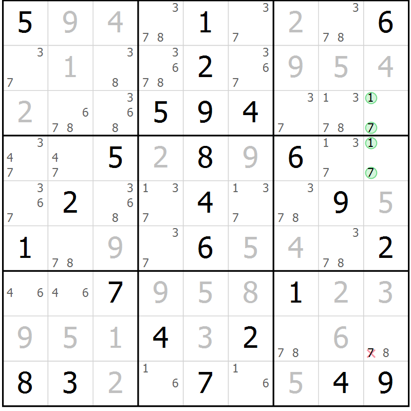 Position des candidats pour la solution de la Gr 65 page 68 du magazine de sudoku Virtuose n° 106