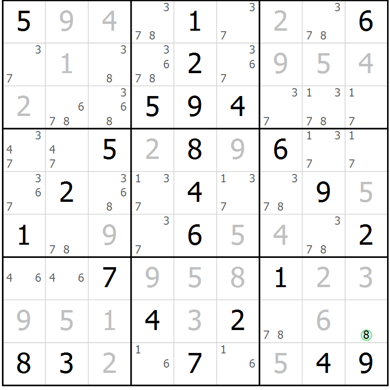 Position des candidats pour la solution de la Gr 65 page 68 du magazine de sudoku Virtuose n° 106
