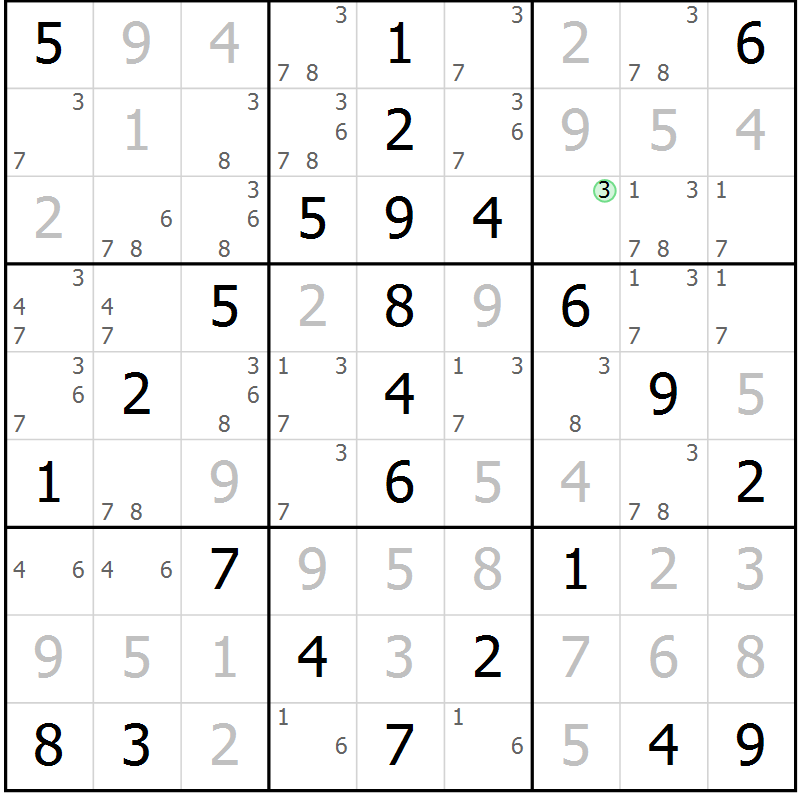 Position des candidats pour la solution de la Gr 65 page 68 du magazine de sudoku Virtuose n° 106