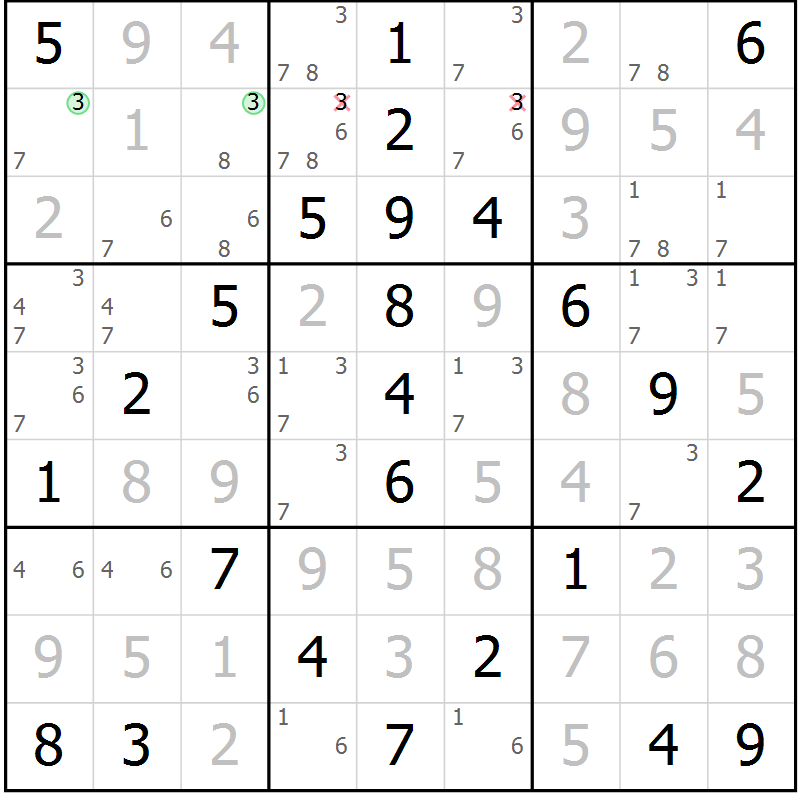 Position des candidats pour la solution de la Gr 65 page 68 du magazine de sudoku Virtuose n° 106