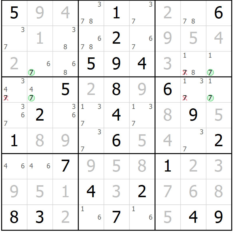 Position des candidats pour la solution de la Gr 65 page 68 du magazine de sudoku Virtuose n° 106