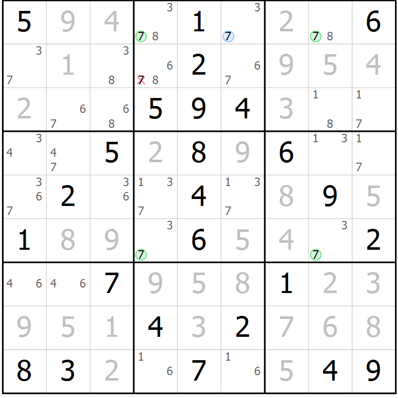 Position des candidats pour la solution de la Gr 65 page 68 du magazine de sudoku Virtuose n° 106