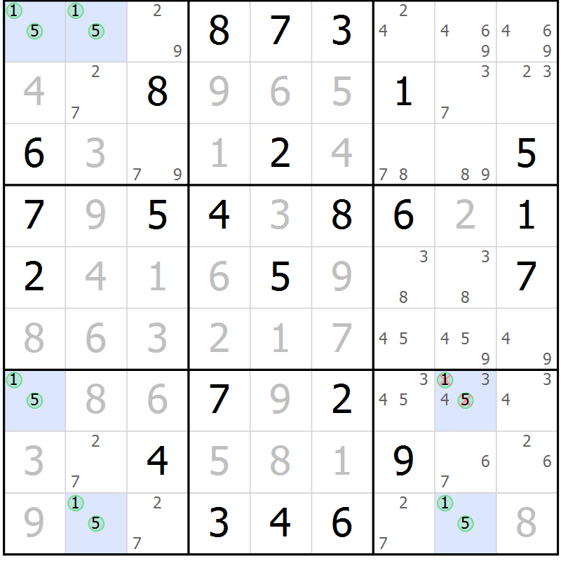 Position des candidats pour la solution de la Gr 66 page 69 du magazine de sudoku Virtuose n° 106