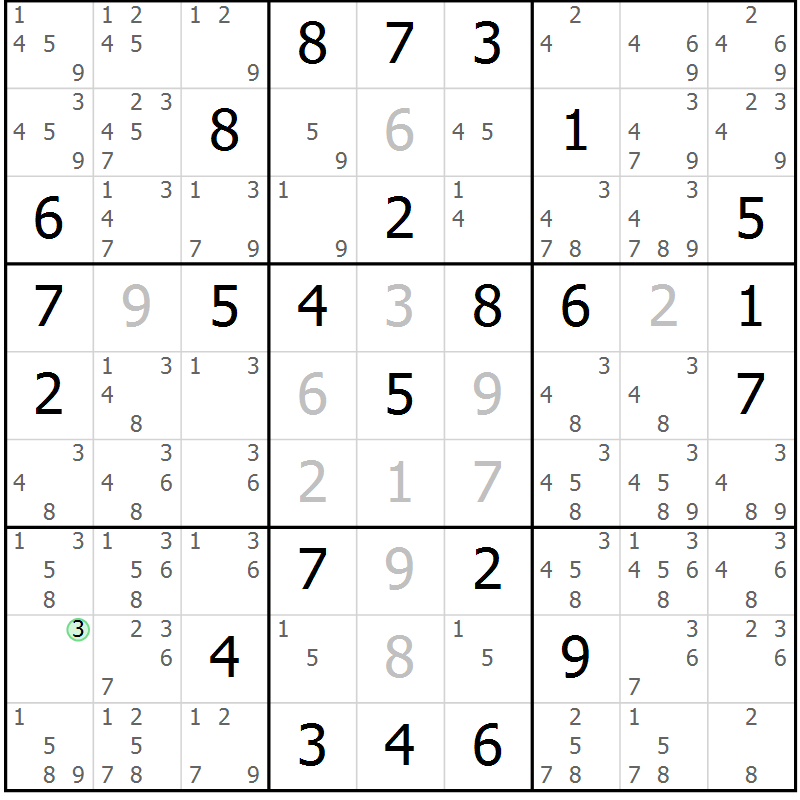 Position des candidats pour la solution de la Gr 66 page 69 du magazine de sudoku Virtuose n° 106