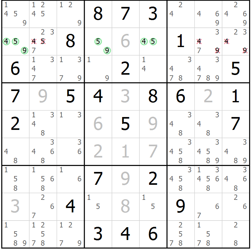Position des candidats pour la solution de la Gr 66 page 69 du magazine de sudoku Virtuose n° 106