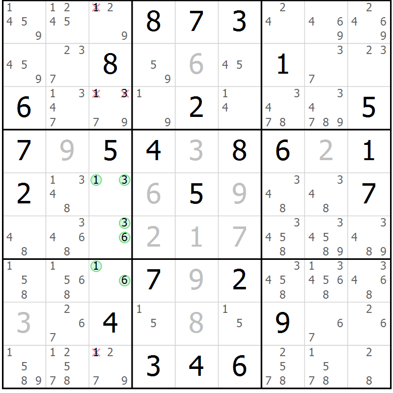 Position des candidats pour la solution de la Gr 66 page 69 du magazine de sudoku Virtuose n° 106