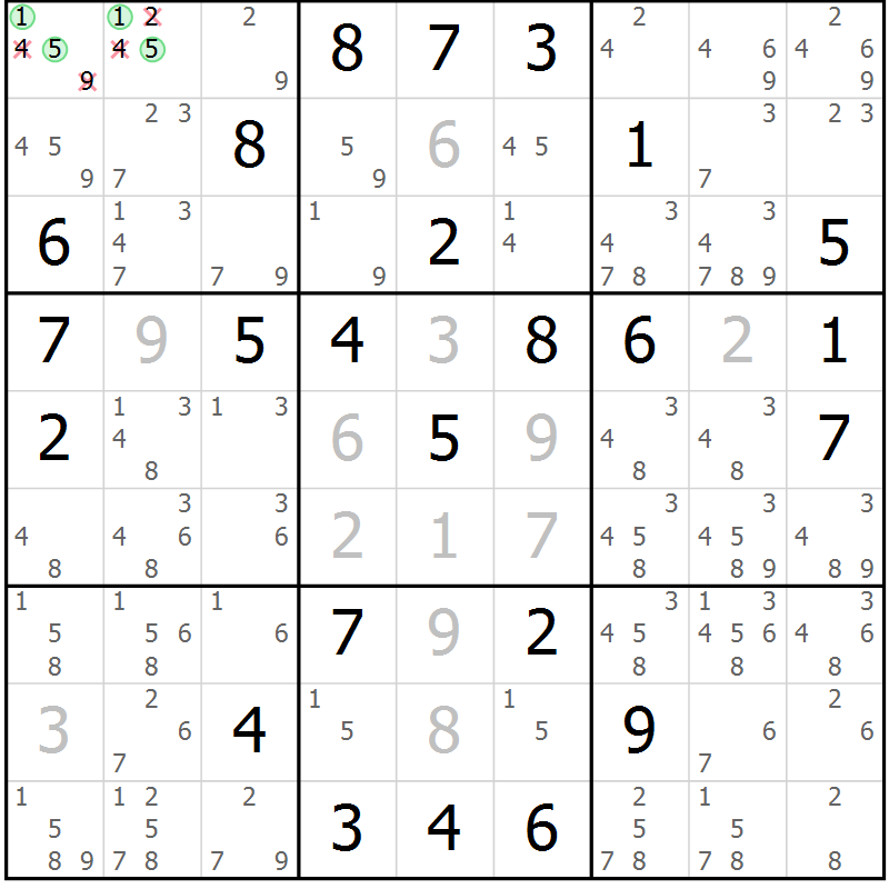 Position des candidats pour la solution de la Gr 66 page 69 du magazine de sudoku Virtuose n° 106