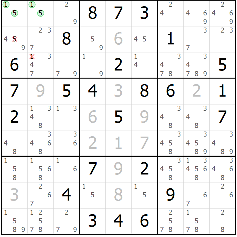 Position des candidats pour la solution de la Gr 66 page 69 du magazine de sudoku Virtuose n° 106