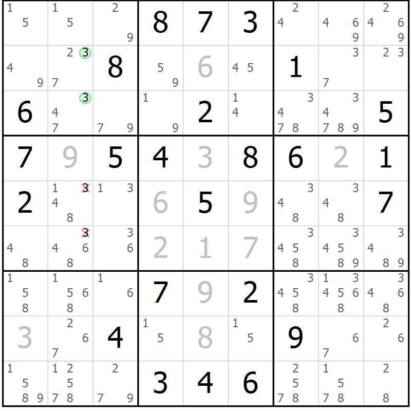 Position des candidats pour la solution de la Gr 66 page 69 du magazine de sudoku Virtuose n° 106