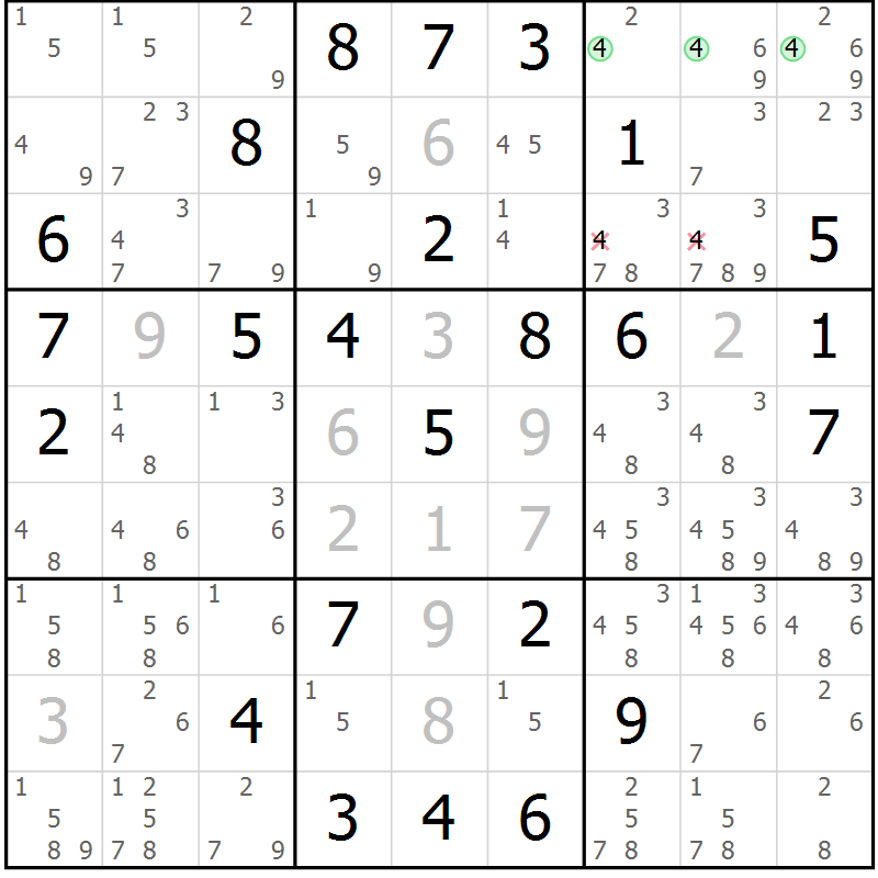Position des candidats pour la solution de la Gr 66 page 69 du magazine de sudoku Virtuose n° 106
