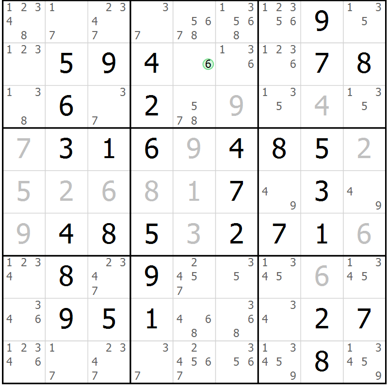 Position des candidats pour la solution de la Gr 67 page 70 du magazine de sudoku Virtuose n° 106