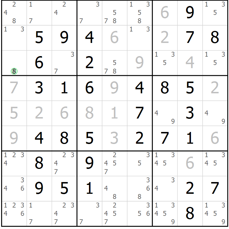 Position des candidats pour la solution de la Gr 67 page 70 du magazine de sudoku Virtuose n° 106