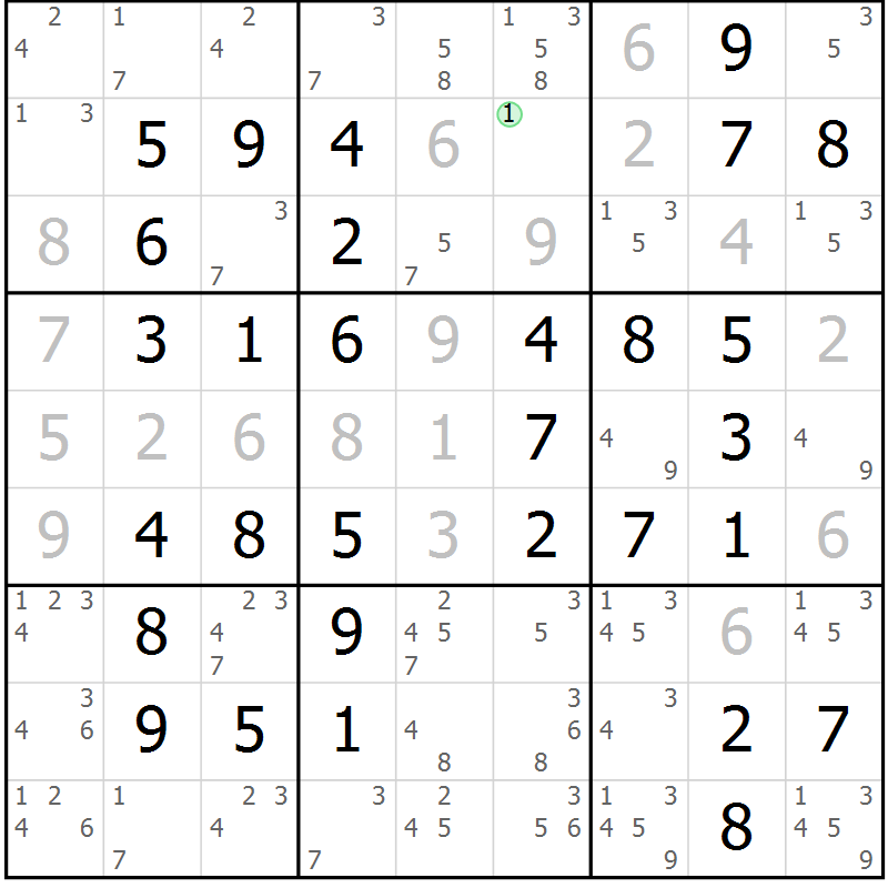 Position des candidats pour la solution de la Gr 67 page 70 du magazine de sudoku Virtuose n° 106