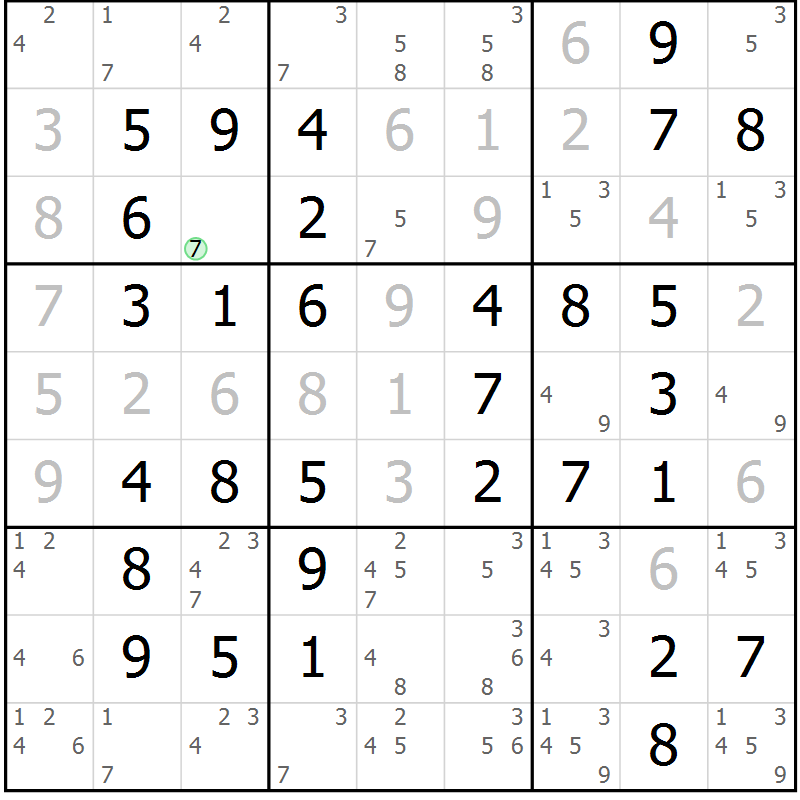 Position des candidats pour la solution de la Gr 67 page 70 du magazine de sudoku Virtuose n° 106