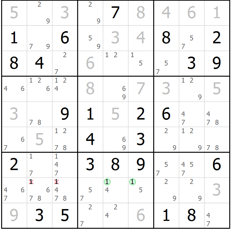 Position des candidats pour la solution de la Gr 68 page 71 du magazine de sudoku Virtuose n° 106