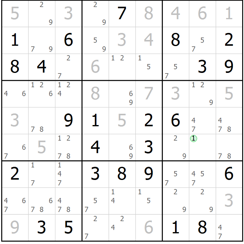 Position des candidats pour la solution de la Gr 68 page 71 du magazine de sudoku Virtuose n° 106