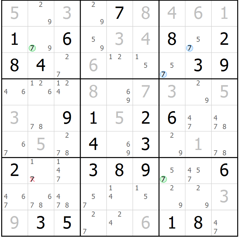Position des candidats pour la solution de la Gr 68 page 71 du magazine de sudoku Virtuose n° 106