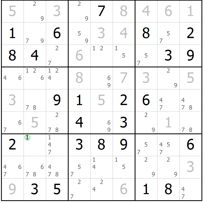 Position des candidats pour la solution de la Gr 68 page 71 du magazine de sudoku Virtuose n° 106