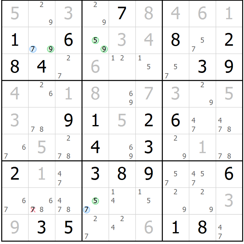 Position des candidats pour la solution de la Gr 68 page 71 du magazine de sudoku Virtuose n° 106