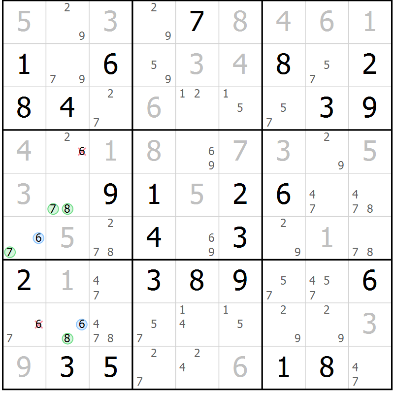 Position des candidats pour la solution de la Gr 68 page 71 du magazine de sudoku Virtuose n° 106