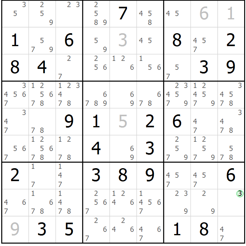 Position des candidats pour la solution de la Gr 68 page 71 du magazine de sudoku Virtuose n° 106