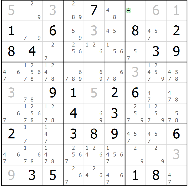 Position des candidats pour la solution de la Gr 68 page 71 du magazine de sudoku Virtuose n° 106