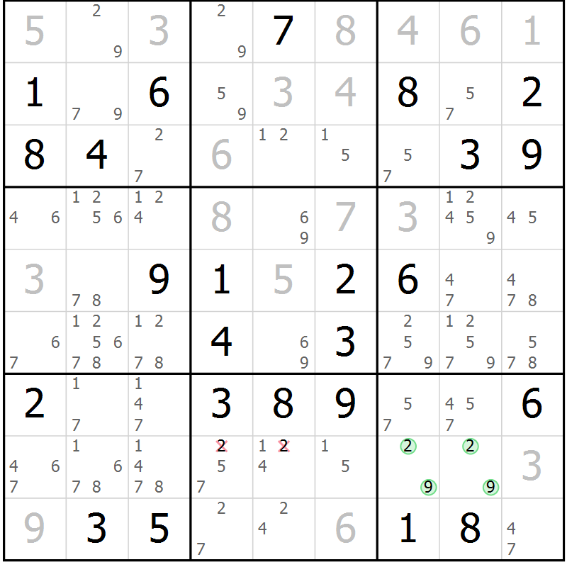 Position des candidats pour la solution de la Gr 68 page 71 du magazine de sudoku Virtuose n° 106