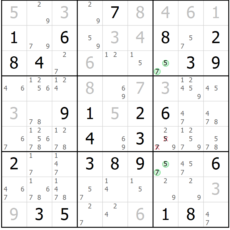 Position des candidats pour la solution de la Gr 68 page 71 du magazine de sudoku Virtuose n° 106