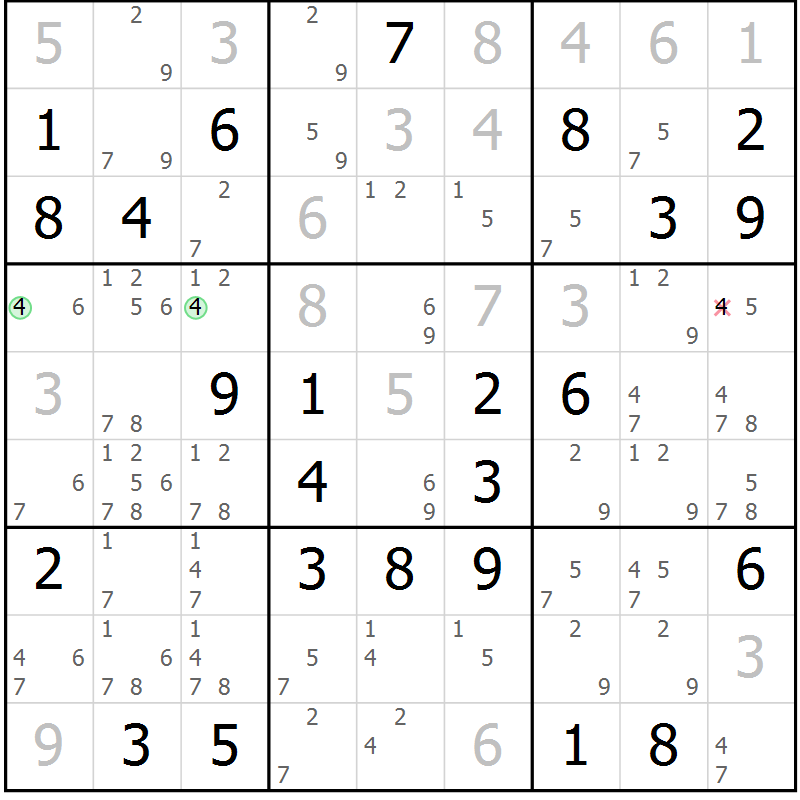 Position des candidats pour la solution de la Gr 68 page 71 du magazine de sudoku Virtuose n° 106