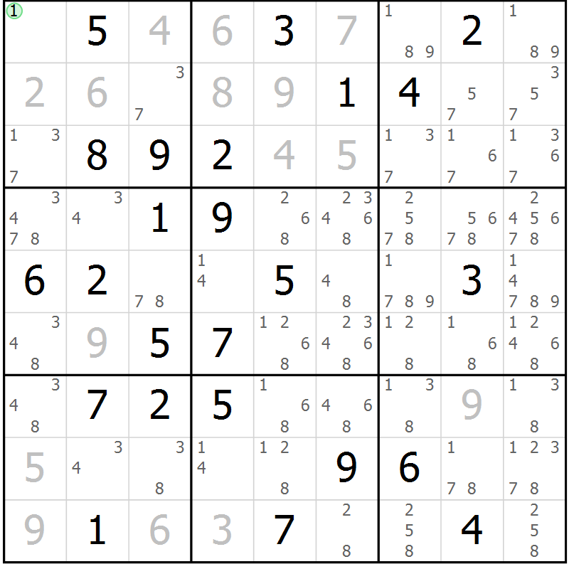 Position des candidats pour la solution de la Gr 69 page 72 du magazine de sudoku Virtuose n° 106
