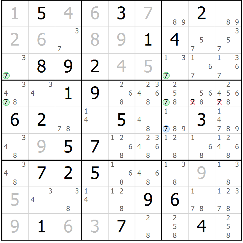 Position des candidats pour la solution de la Gr 69 page 72 du magazine de sudoku Virtuose n° 106
